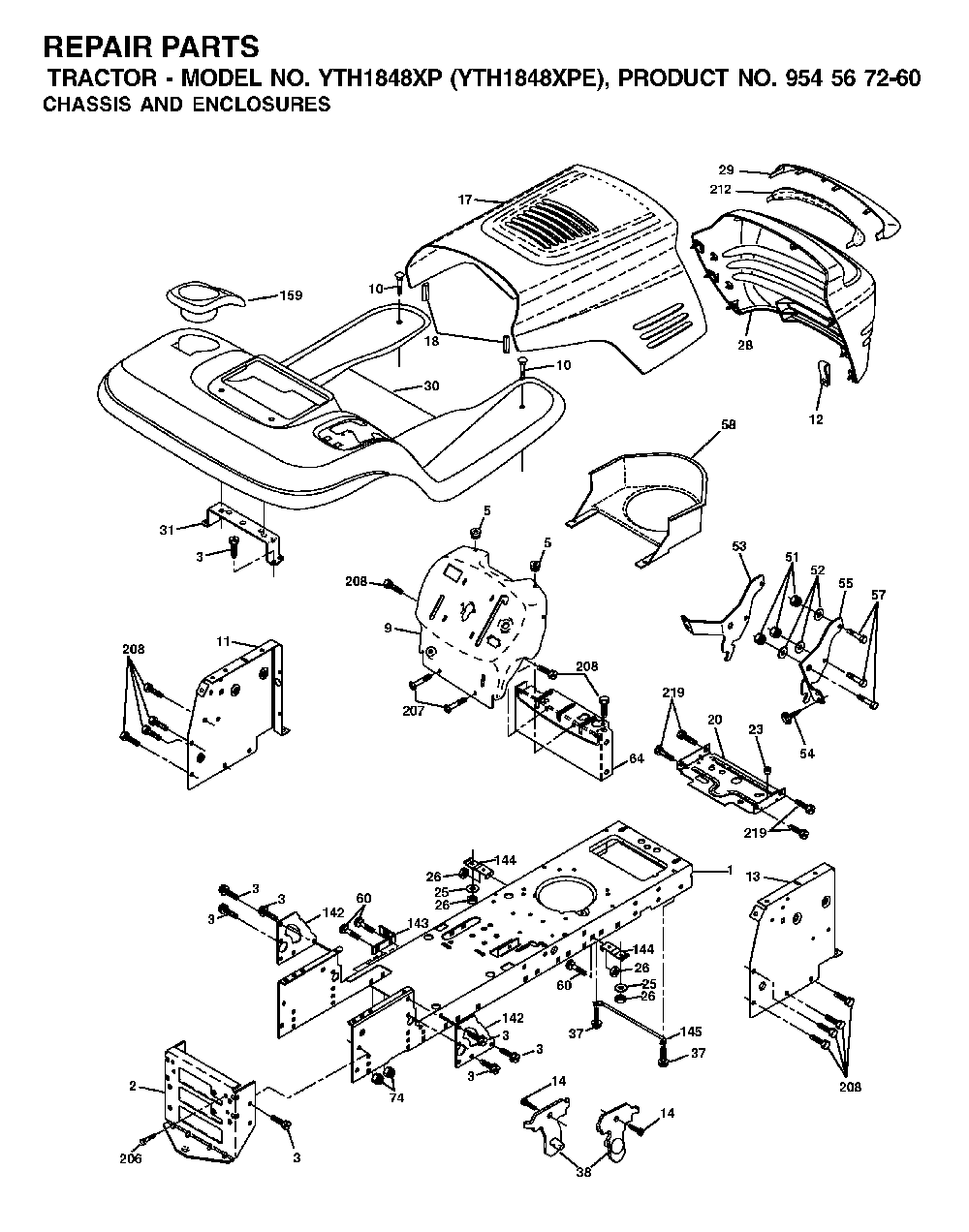 Chassis And Enclosures Diagram and Parts List for YTH1848XPE (954567260)(2002-02) Husqvarna Lawn Tractor