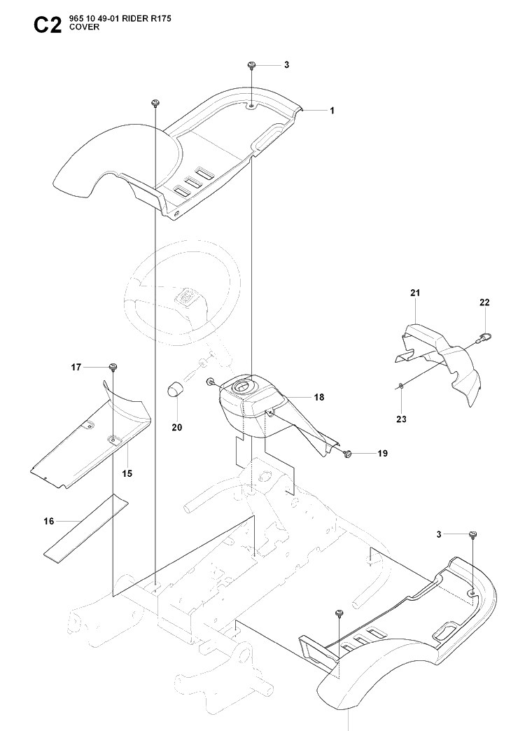 Cover Diagram and Parts List for RIDER175 (965104901)(2007-01) Husqvarna Lawn Mower