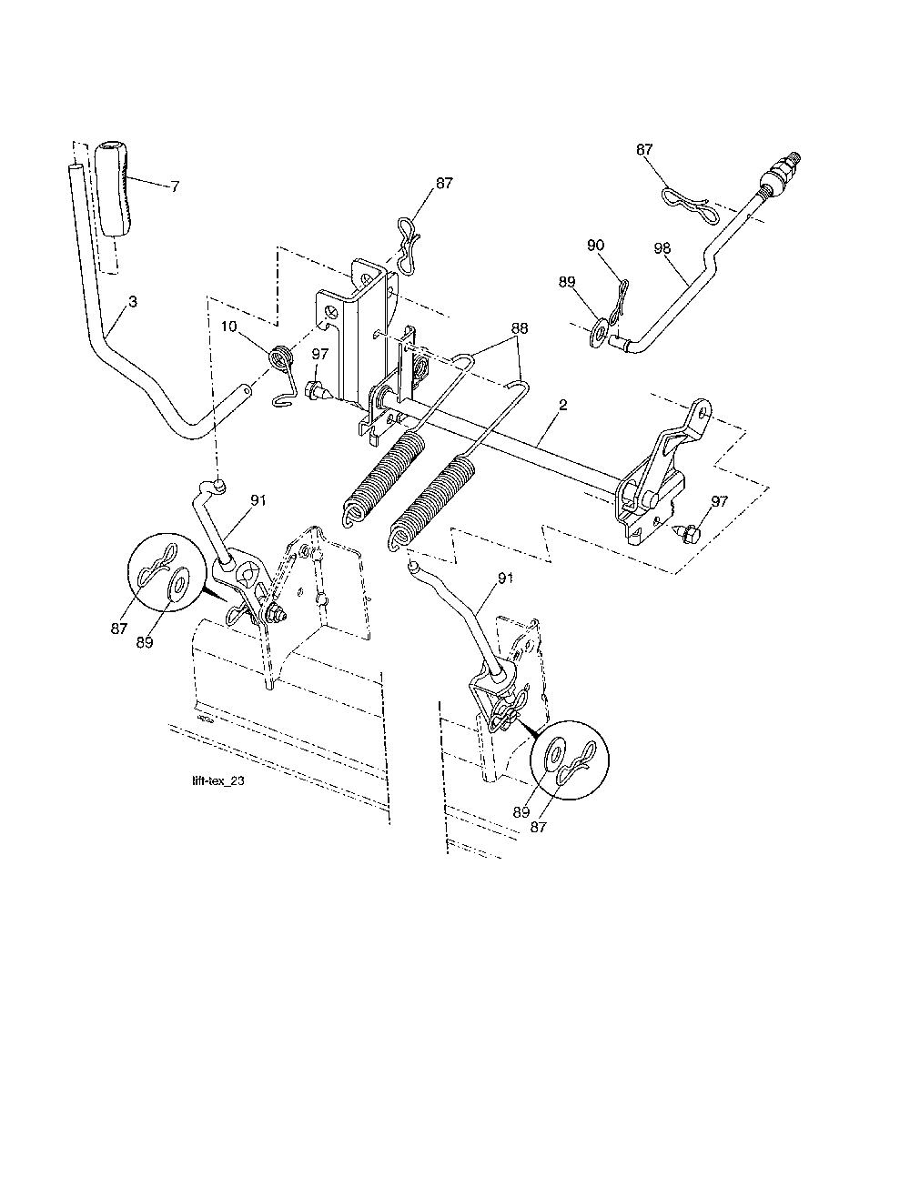 Mower lift Diagram and Parts List for YTH24V54-96043018800  Husqvarna Lawn Tractor
