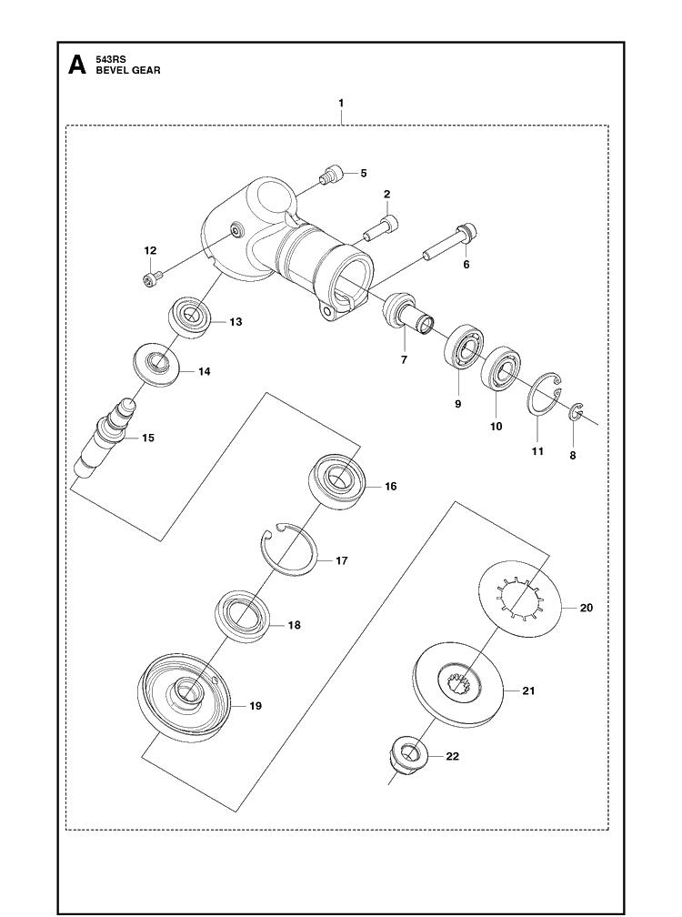 Bevel Gear Diagram and Parts List for 543RS (967348201)(20192200001-Current) Husqvarna Brush Cutter