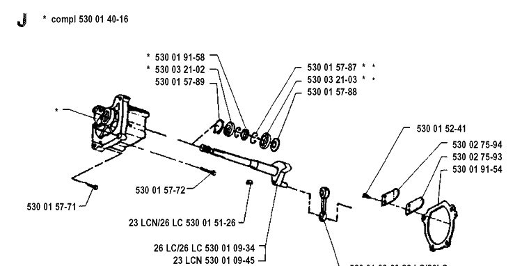 Crankshaft Diagram and Parts List for 26LC 19911400001-19931800000 Husqvarna Edger