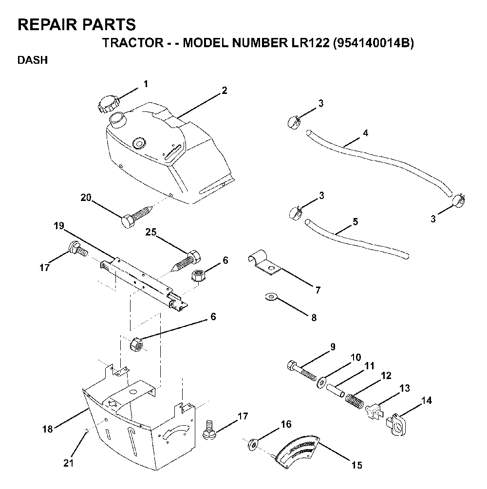 Dash Diagram and Parts List for LR122 (954140014B)(1999-03) Husqvarna Lawn Tractor