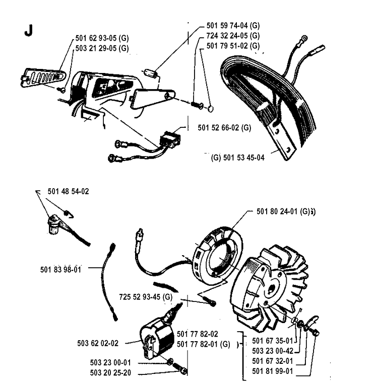 Electrical Diagram and Parts List for 272XP 19930100001-19970100000 Husqvarna Chainsaw