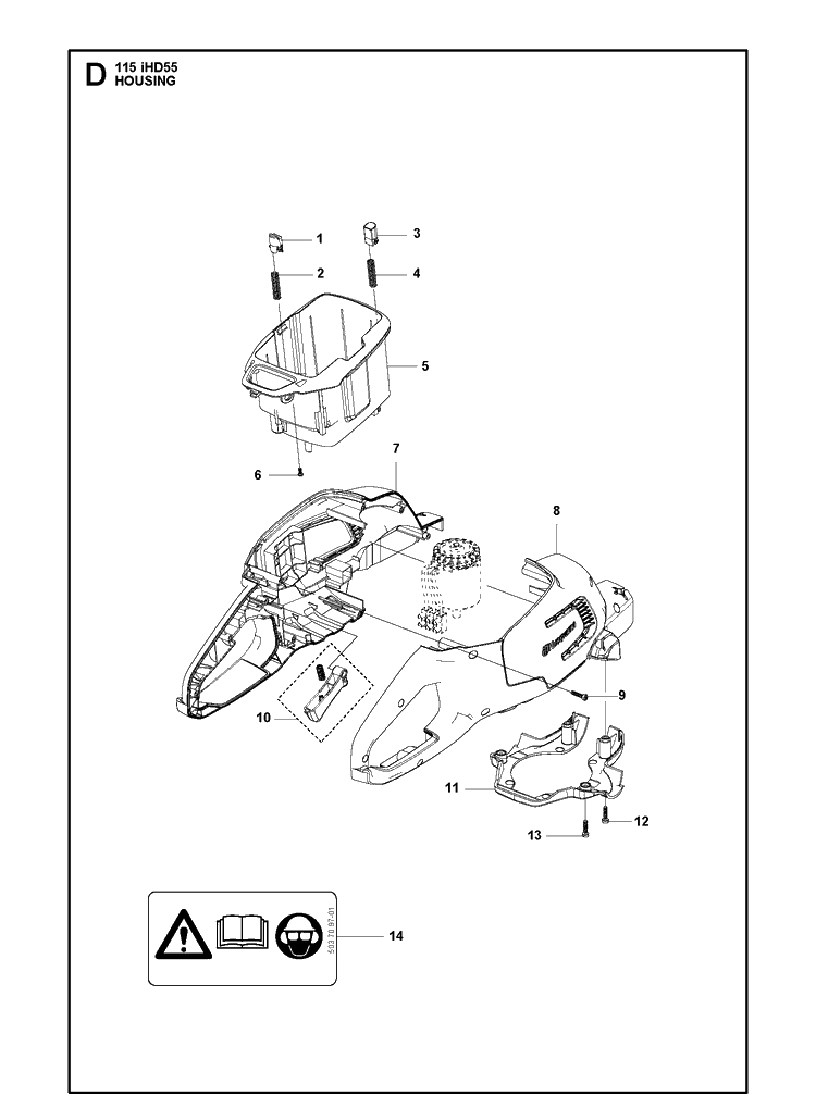 Housing Diagram and Parts List for 115IHD55  Husqvarna Hedge Trimmer