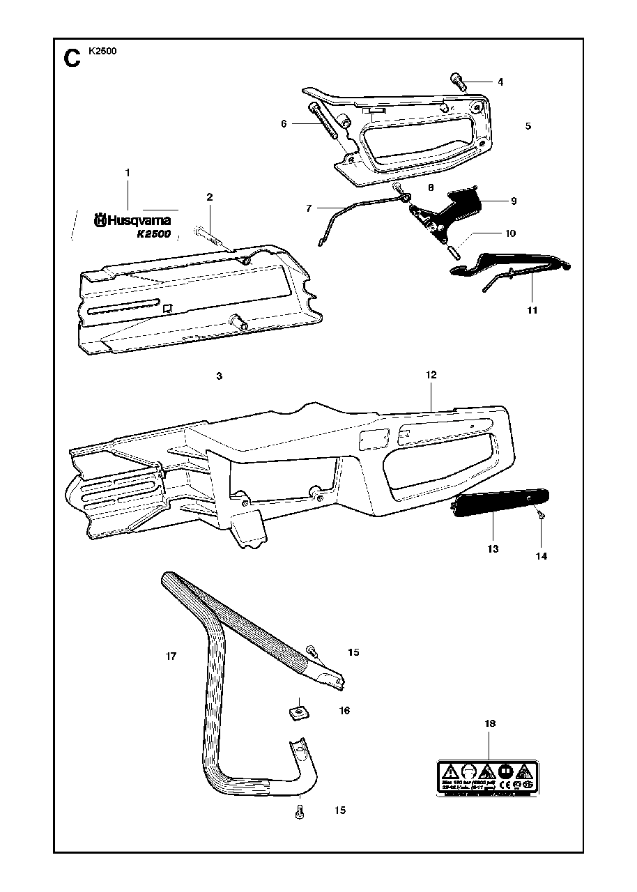 Chassis / Frame Diagram and Parts List for K2500 2010-10 Husqvarna Circular Saw