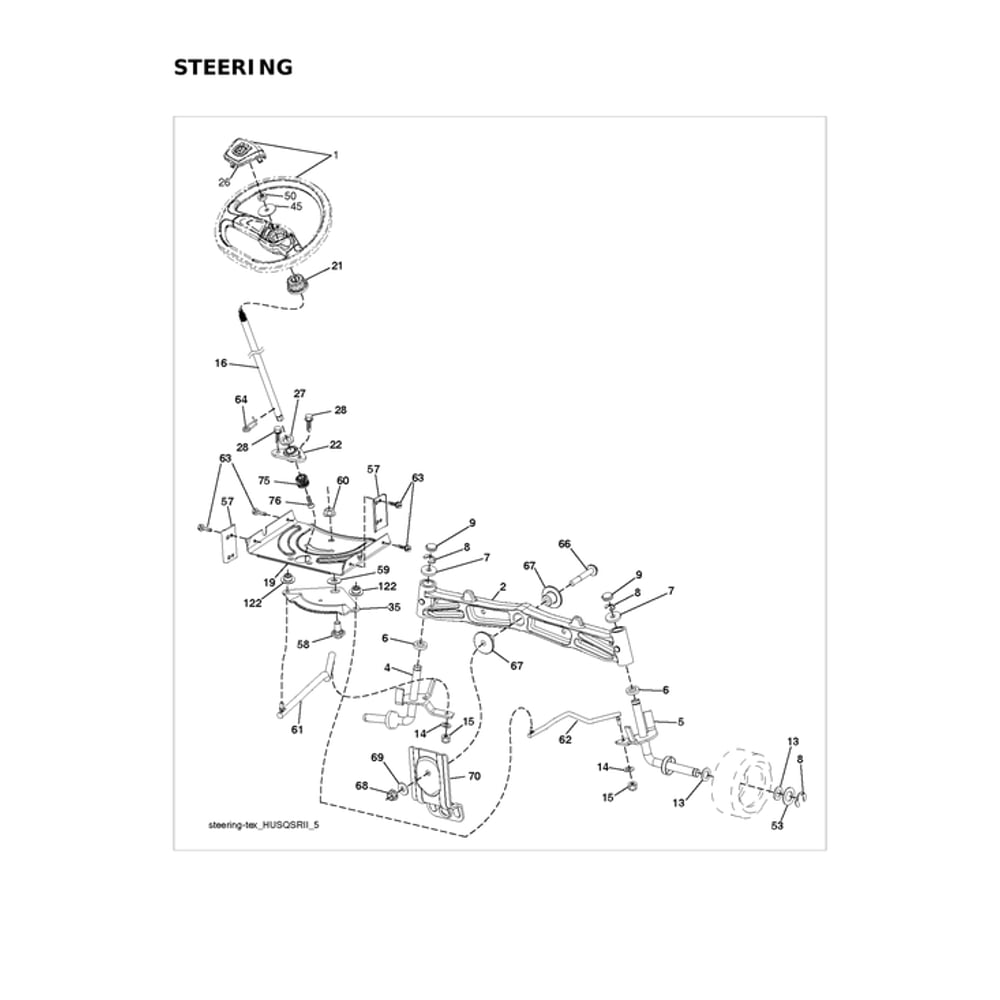 Steering Diagram and Parts List for 960430333  Husqvarna Lawn Tractor