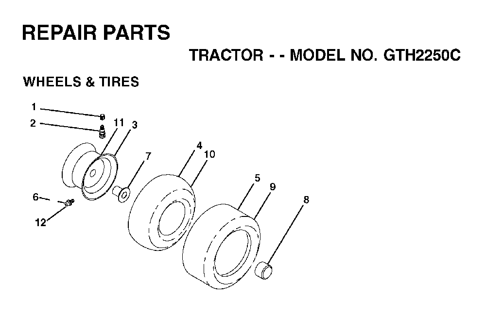 Wheels And Tires Diagram and Parts List for GTH2250C (954567093)(2001-05) Husqvarna Lawn Tractor