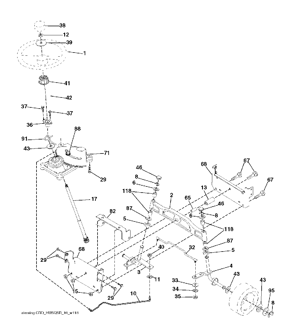 Steering Diagram and Parts List for CTH220TWIN (96061026400)(2010-01) Husqvarna Lawn Tractor
