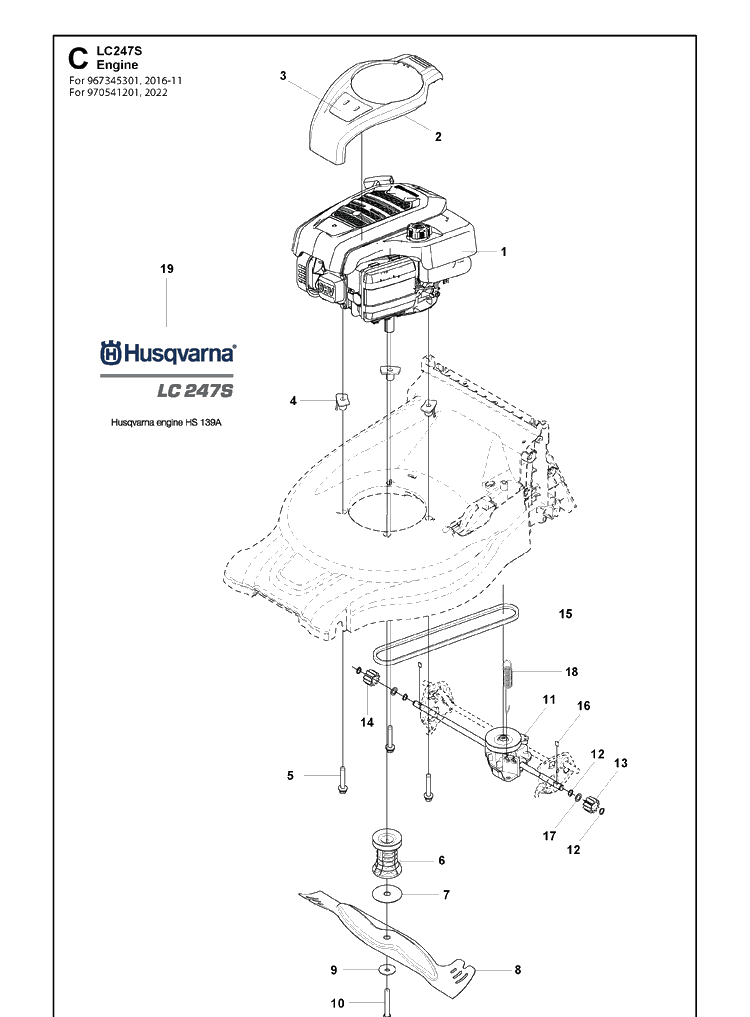 Engine 4 Diagram and Parts List for LC247S  Husqvarna Lawn Mower