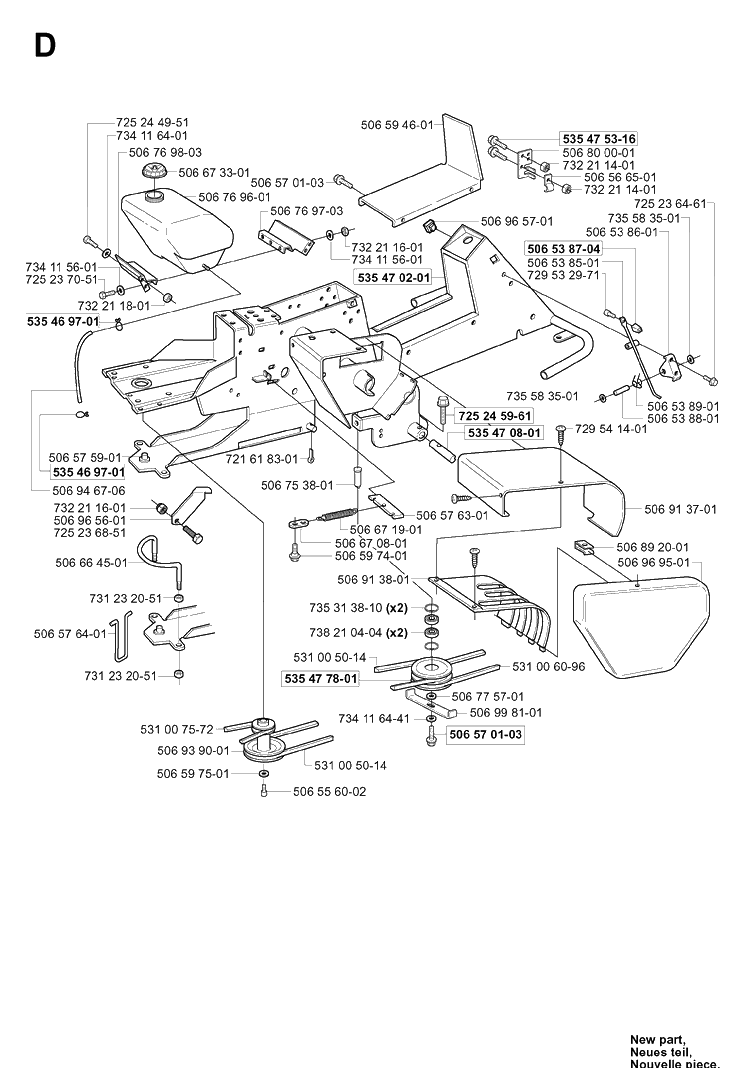 Frame 2 Diagram and Parts List for RIDER155 (953533805)(2005-01) Husqvarna Lawn Mower