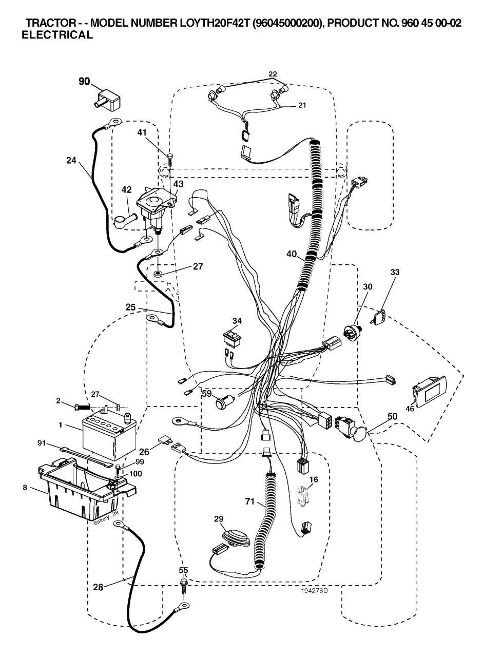 Electrical Diagram and Parts List for YTH20F42T (960450002-00)(2006) Husqvarna Lawn Tractor
