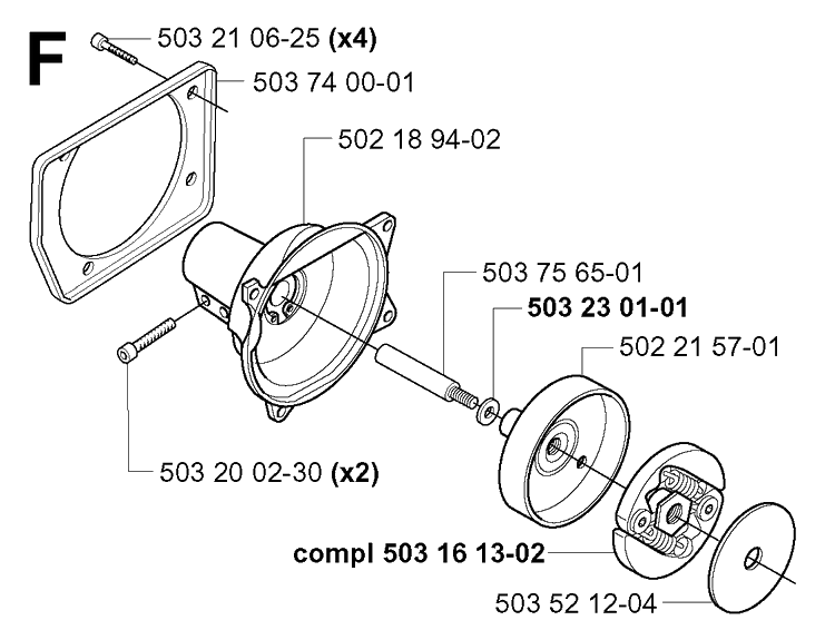 Clutch Diagram and Parts List for 240RBD 20004000001-Current Husqvarna Brush Cutter