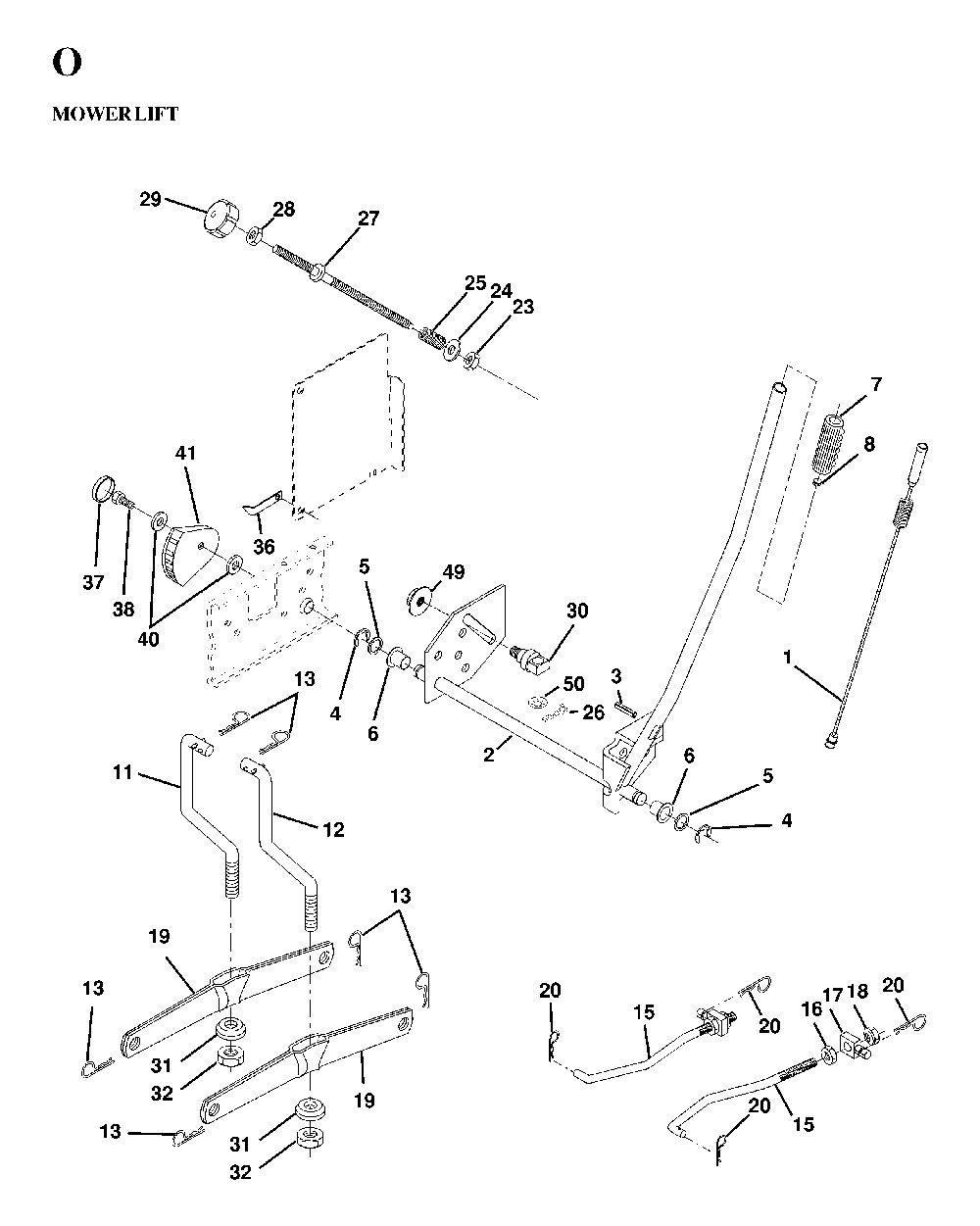 Mower Lift / Deck Lift Diagram and Parts List for YTH160 (HEYTH160C, 954170005)(1997-02) Husqvarna Lawn Tractor