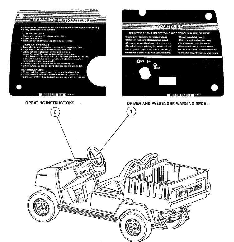 Safety Decals - Gasoline Vehicles, Continued (Part 2) Diagram and Parts List for HUV4210GXP 2005-06 Husqvarna Lawn Tractor