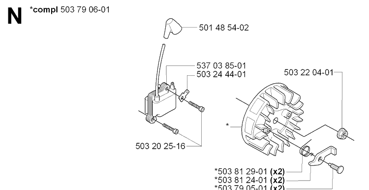 Ignition System Diagram and Parts List for 232L 20070100001-Current Husqvarna Edger