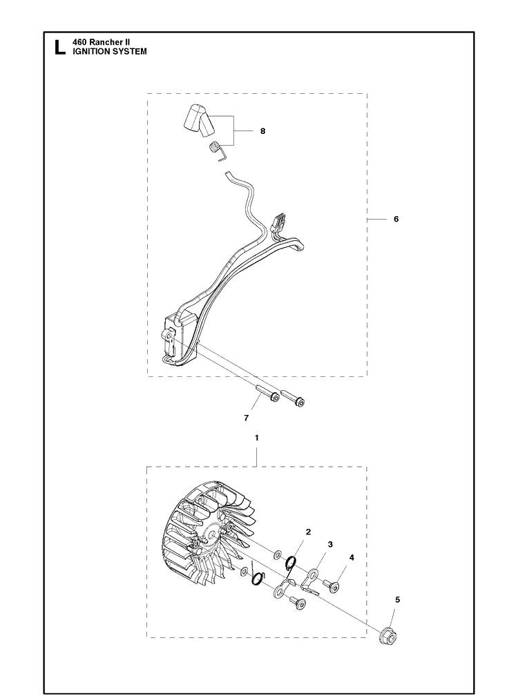 Ignition System Diagram and Parts List for 460 RANCHER II Husqvarna Chainsaw