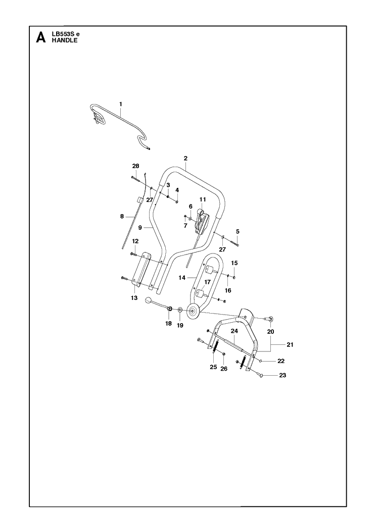 Handle Diagram and Parts List for LB553SE  Husqvarna Lawn Mower