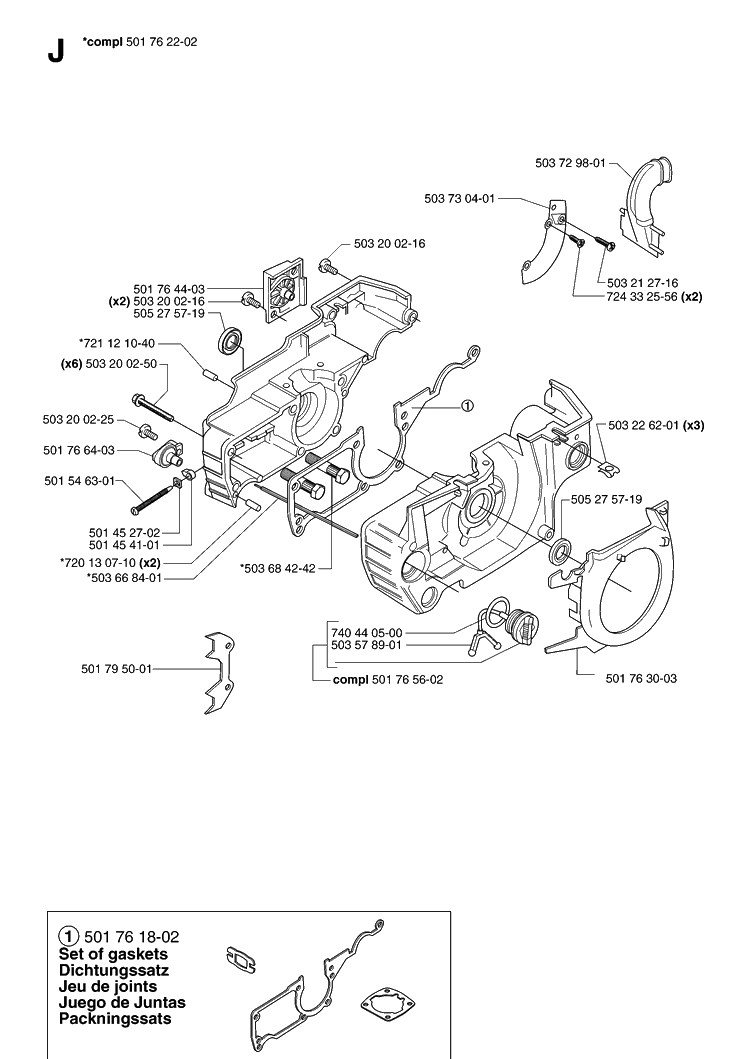 Crankcase 2 Diagram and Parts List for 55 20070500001-Current Husqvarna Chainsaw