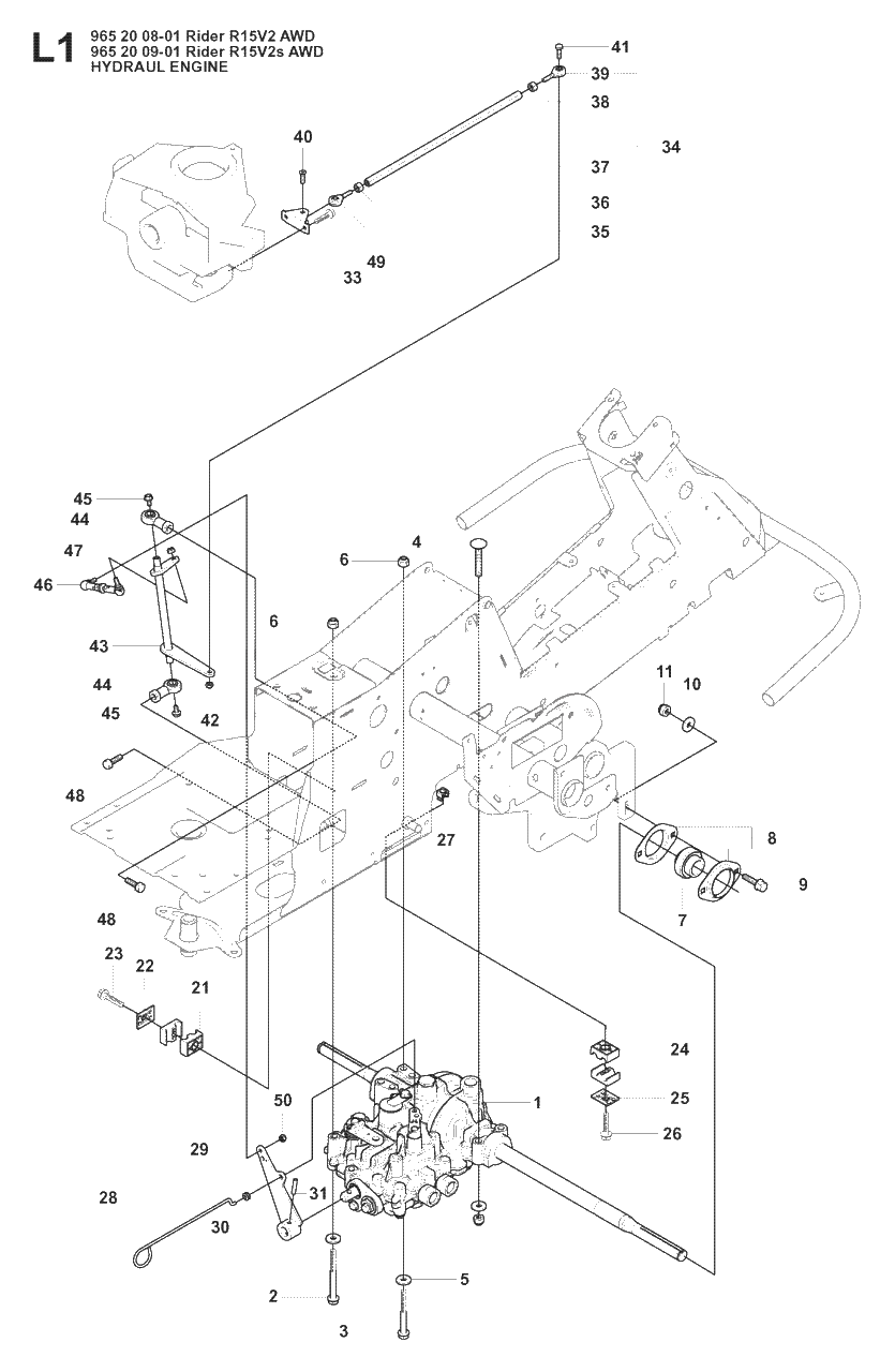 Hydraulic Pump - Motor Diagram and Parts List for R15-V2AWD (965200901)(2008-01) Husqvarna Lawn Tractor