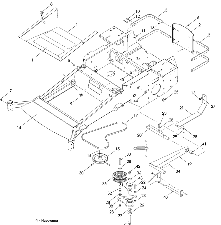 Chassis / Frame Diagram and Parts List for LZ6130 (968999675)(2008-12) Husqvarna Lawn Mower