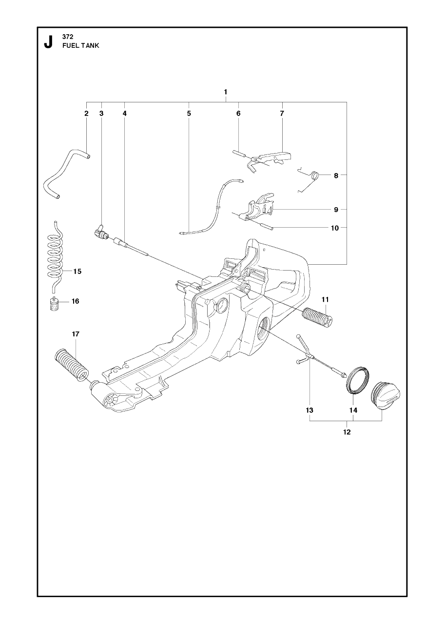 Fuel Tank Diagram and Parts List for 372XP-XPG 20111800001 & Above Husqvarna Chainsaw