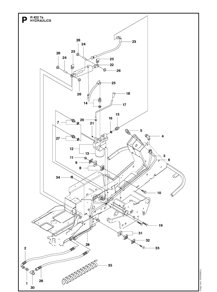 Hydraulics Diagram and Parts List for R422TS  Husqvarna Lawn Mower