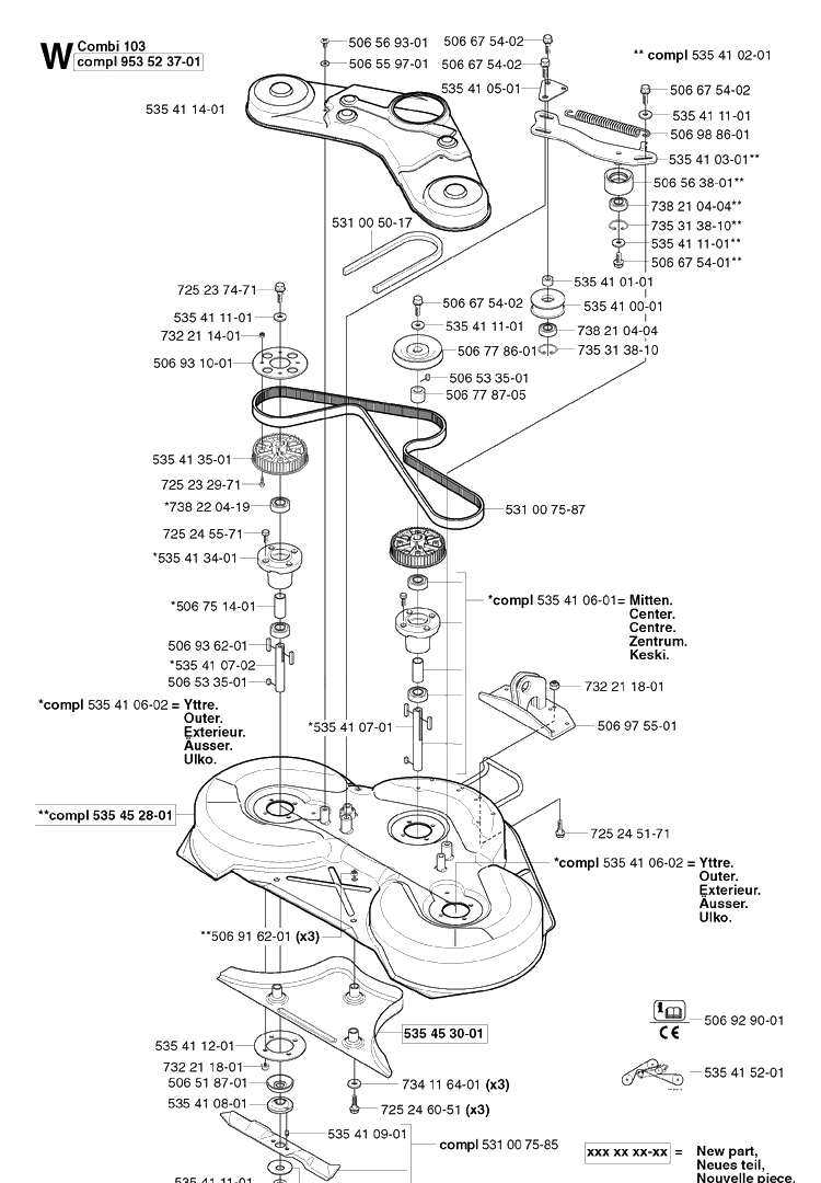 103cm Cutting Deck Diagram and Parts List for PR18 2003-02 Husqvarna Lawn Mower