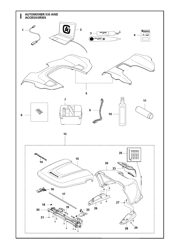 Accessories Diagram and Parts List for 535AWD 2020 Husqvarna Lawn Mower
