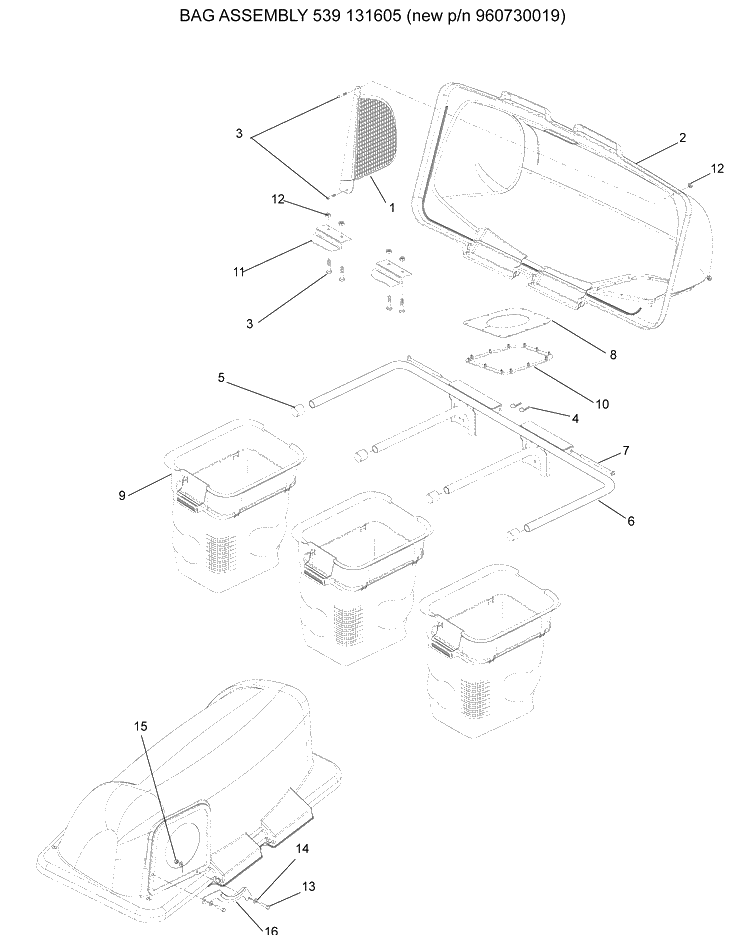 48 Inch/52 Inch/61 Inch Bag Diagram and Parts List for EZ-MZ 2008-01 Husqvarna Lawn Tractor Accessories