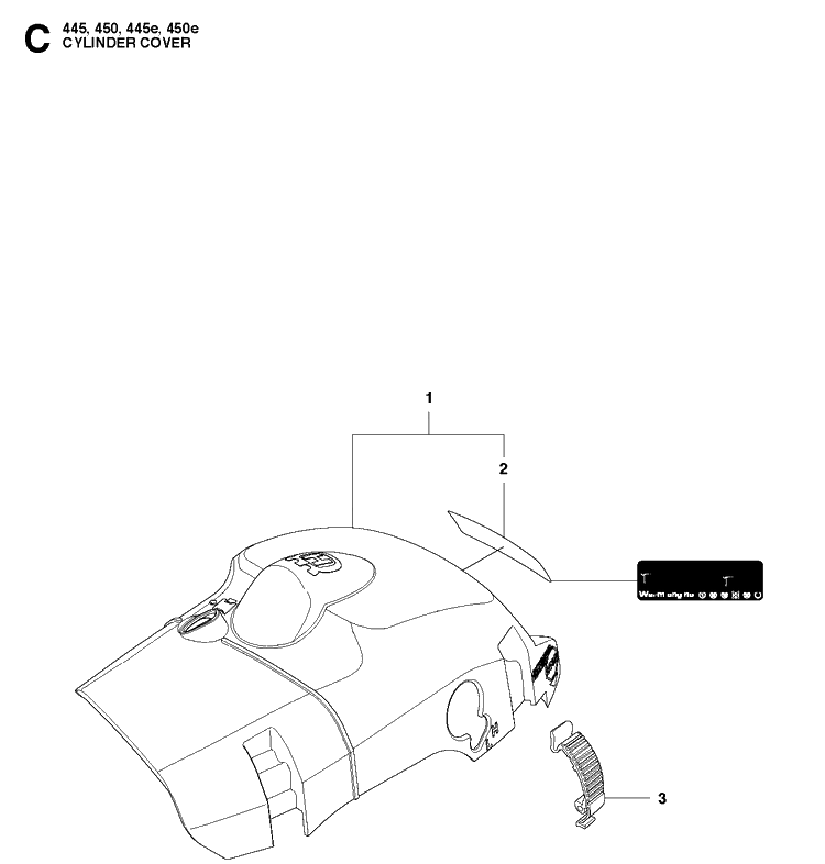 Cylinder Cover Diagram and Parts List for 445E 20103600001-20112700000 Husqvarna Chainsaw