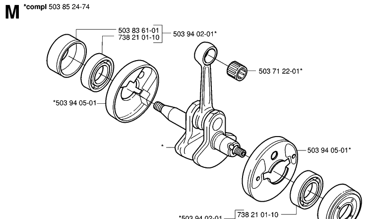 Crankshaft Diagram and Parts List for HA110 20040100001-20054000000 Husqvarna Hedge Trimmer