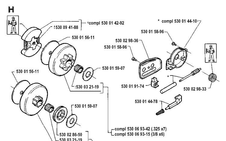 Clutch And Oil Pump Diagram and Parts List for 41 19912200001-19941800000 Husqvarna Chainsaw