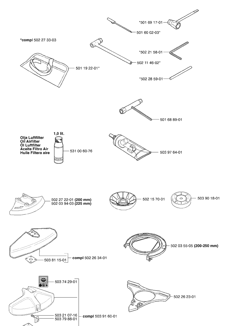 Accessories Diagram and Parts List for 240 2002-08 Husqvarna Brush Cutter