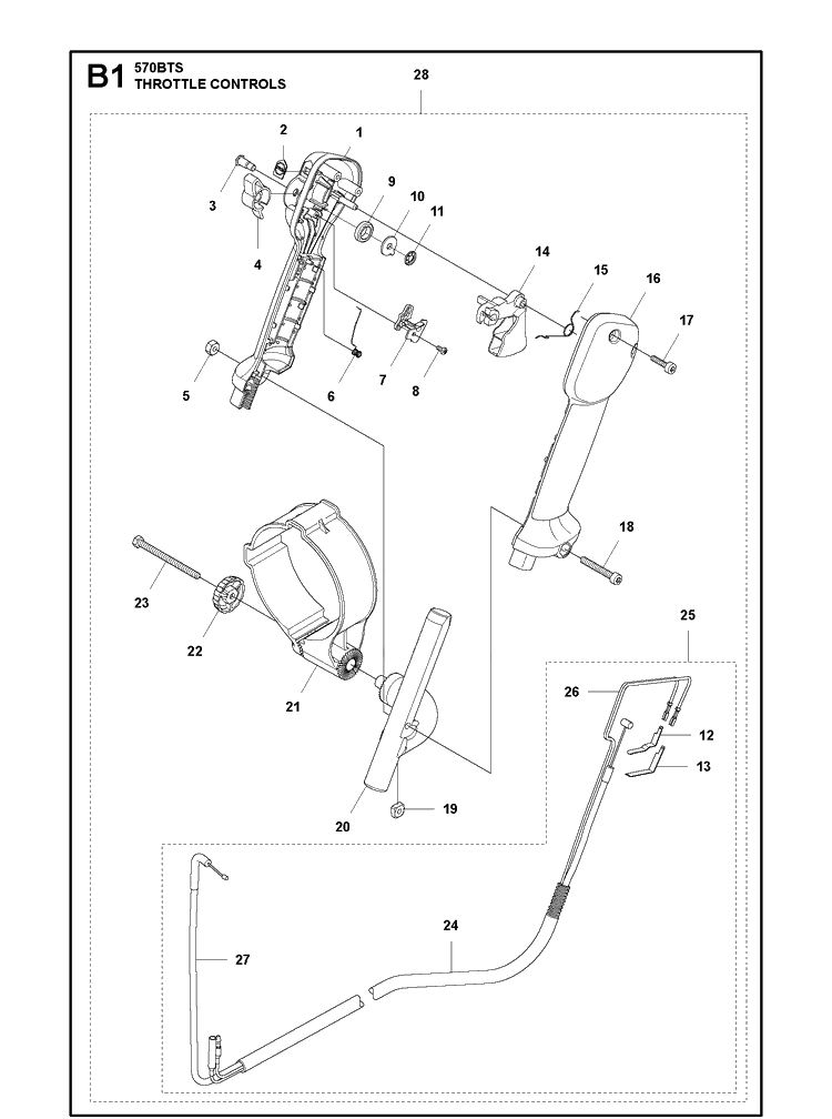 Throttle Controls Diagram and Parts List for 570BTS 20111800001-Current Husqvarna Leaf Blower / Vacuum