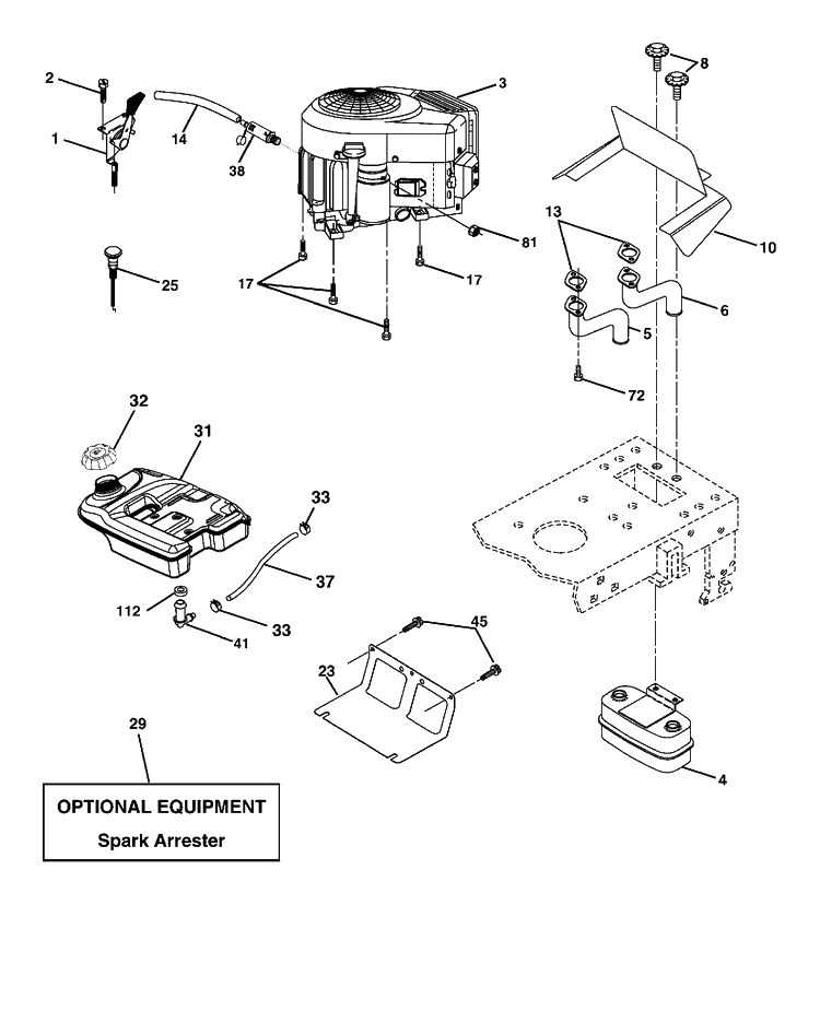 Engine Diagram and Parts List for YTH2448 (96015000100)(2005-01) Husqvarna Lawn Tractor