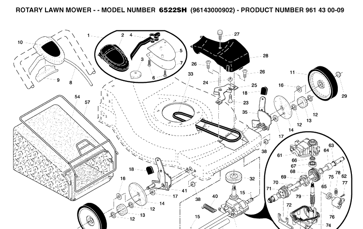 Repair Parts Diagram and Parts List for 6522SH (96143000902)(2005-11) Husqvarna Lawn Mower