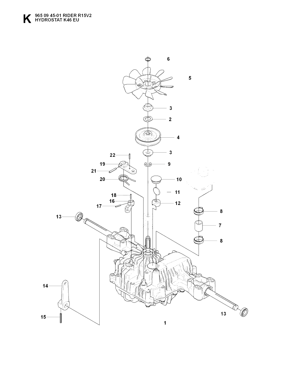 Transmission Diagram and Parts List for R15-V2 (965094501)(2007-01) Husqvarna Lawn Tractor