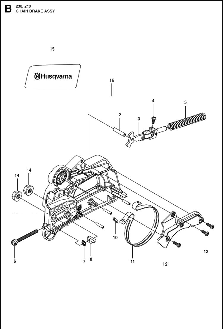 Chain Brake Diagram and Parts List for 236  Husqvarna Chainsaw