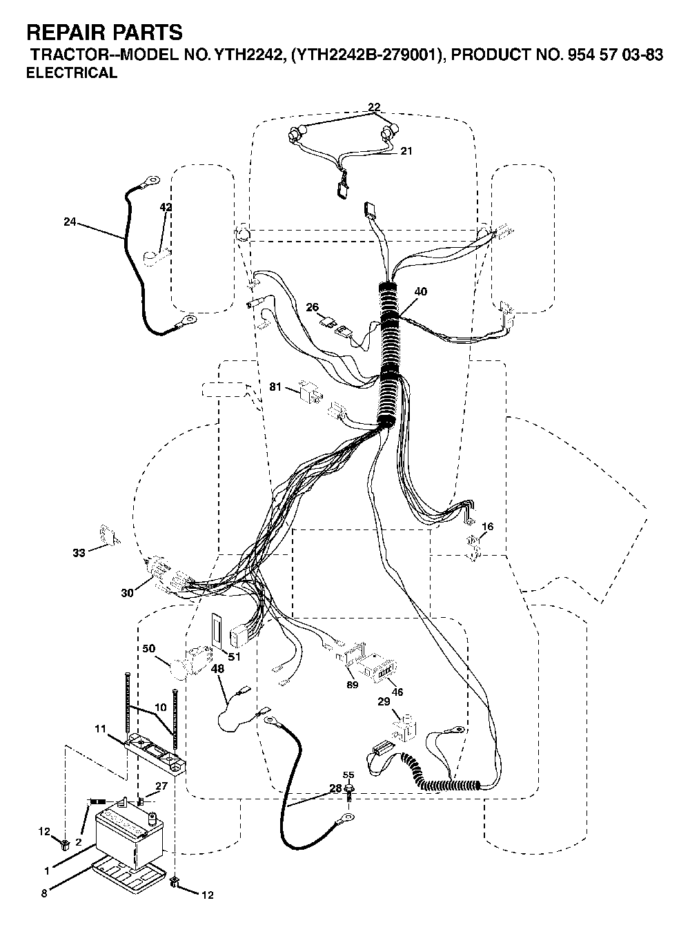 Electrical Diagram and Parts List for YTH2242B (954570383)(2003-01) Husqvarna Lawn Tractor