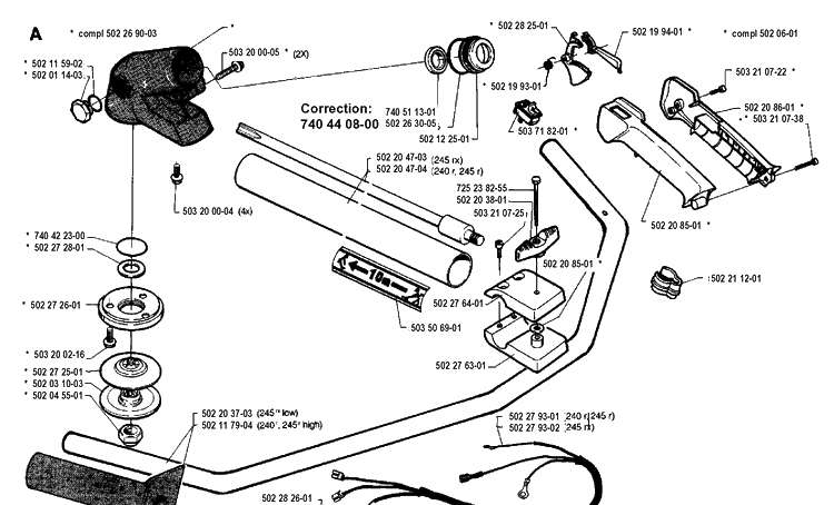 Bevel Gear And Shaft Diagram and Parts List for 245RX 19941400001-19962200000 Husqvarna Brush Cutter