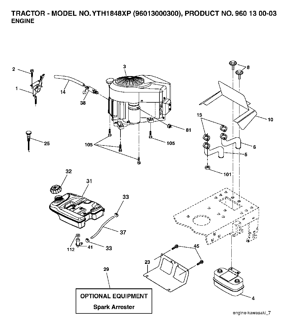 Engine Diagram and Parts List for YTH1848XP96013000300 2005-10 Husqvarna Lawn Tractor