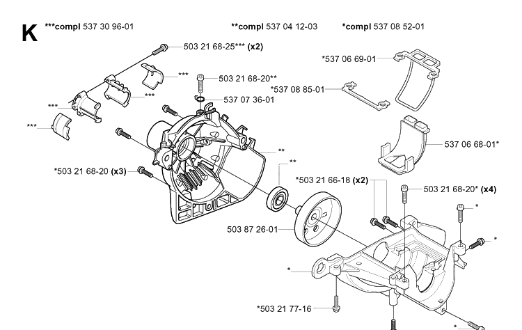 Crankcase Diagram and Parts List for 326P 20042300001-20062700000 Husqvarna Pole Saw