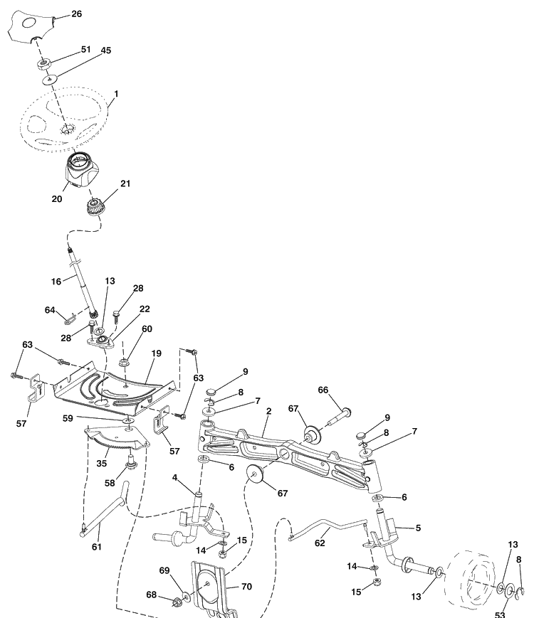 Steering Assembly Diagram and Parts List for LTH1538 (96043003802)(2008-04) Husqvarna Lawn Mower