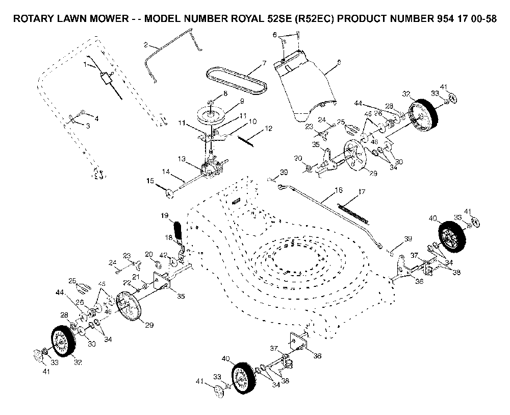 Wheels And Tires Diagram and Parts List for R52EC (954170058)(2003-01) Husqvarna Lawn Mower