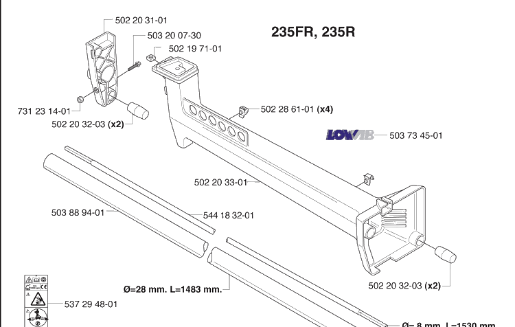 Drive Tube / Shaft Diagram and Parts List for 235FR 2009-06 Husqvarna Brush Cutter