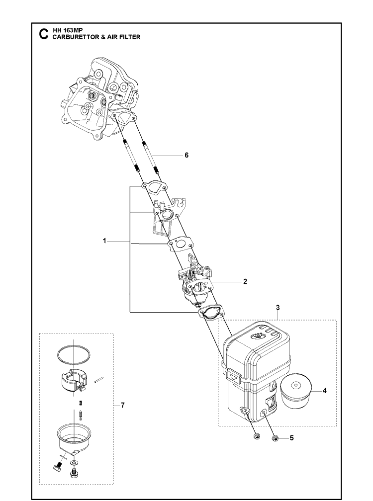 Carburettor And Air Filter Diagram and Parts List for 970505201 2021-01 Husqvarna Engine