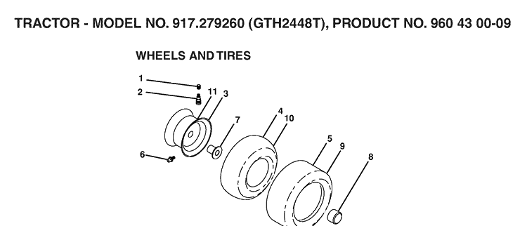 Wheels And Tires Diagram and Parts List for GTH2448T (917279260)(2006-06) Husqvarna Lawn Tractor