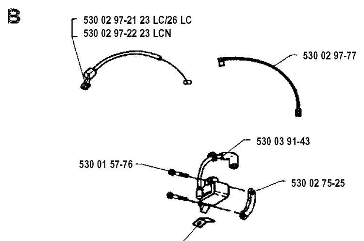 Ignition System Diagram and Parts List for 26LC 19911400001-19931800000 Husqvarna Edger