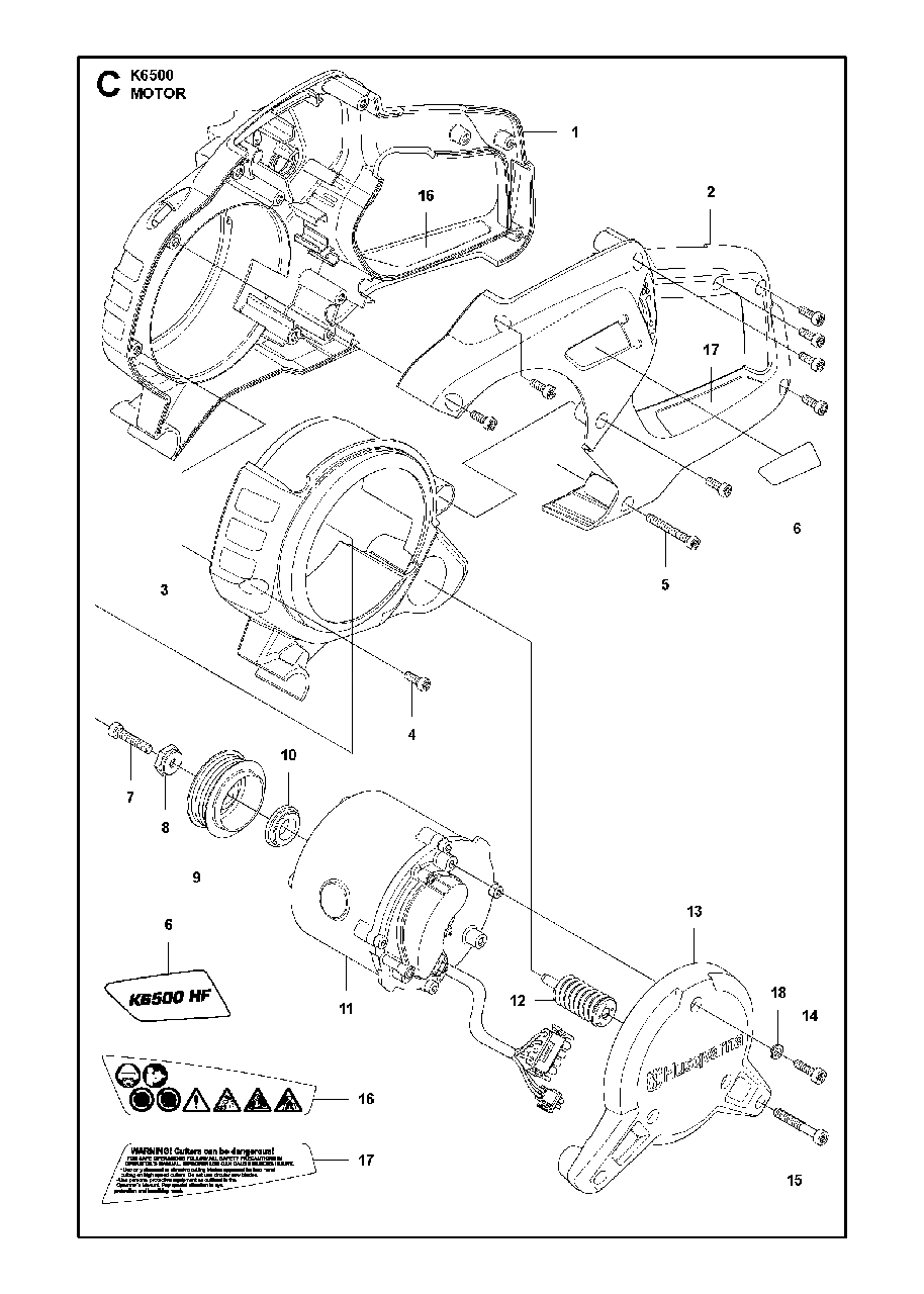 Motor Diagram and Parts List for K6500 2012-10 Husqvarna Circular Saw
