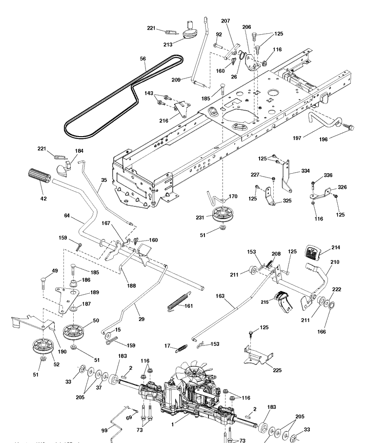 Drive Diagram and Parts List for YTH22K54 (96043025500)(2017-10) Husqvarna Lawn Tractor